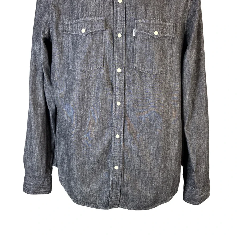 Levi's Mens Black Denim Western Pearl Snap Front Shirt Modern Fit Large Western - Picture 11 of 16